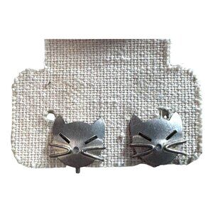 Vintage Beau Sterling Silver Cat Lover Face Screwback Earrings Kitty Whiskers